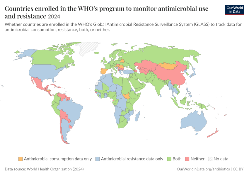 A thumbnail of the "Countries enrolled in the WHO's program to monitor antimicrobial use and resistance" chart