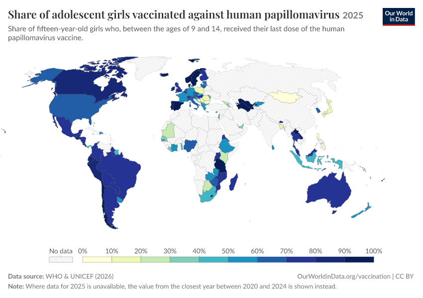 A thumbnail of the "Share of adolescent girls vaccinated against human papillomavirus" chart