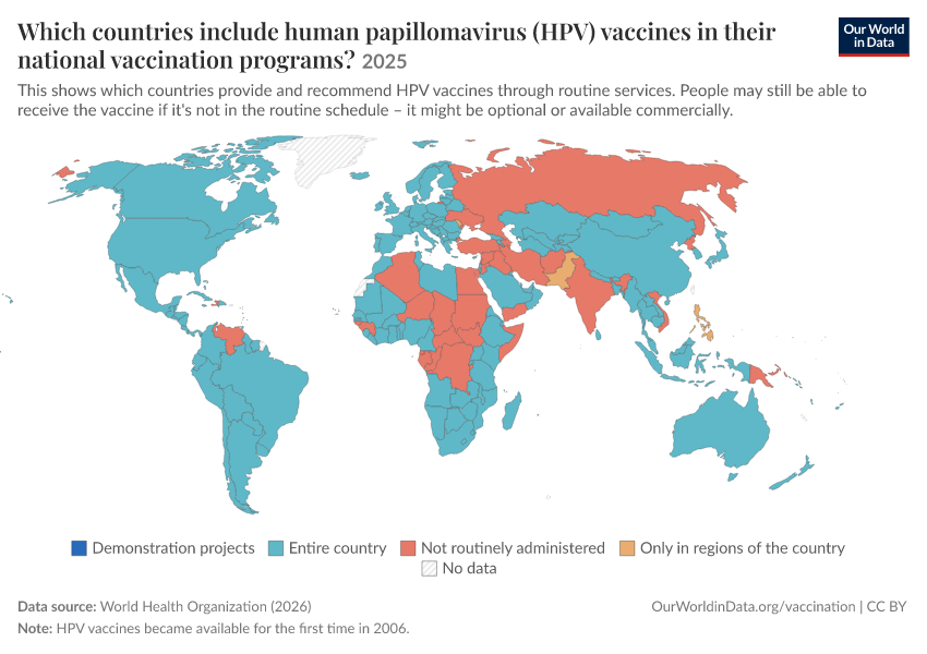 A thumbnail of the "Which countries include human papillomavirus (HPV) vaccines in their national vaccination programs?" chart