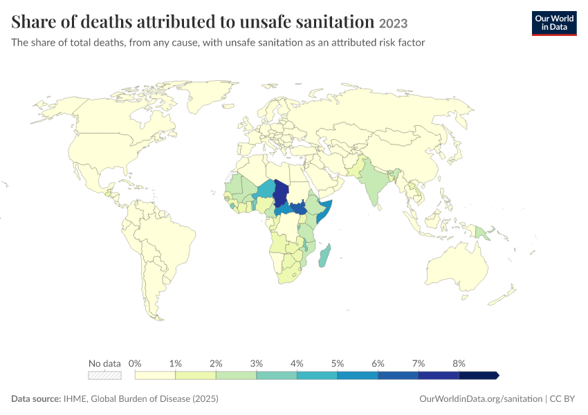A thumbnail of the "Share of deaths attributed to unsafe sanitation" chart